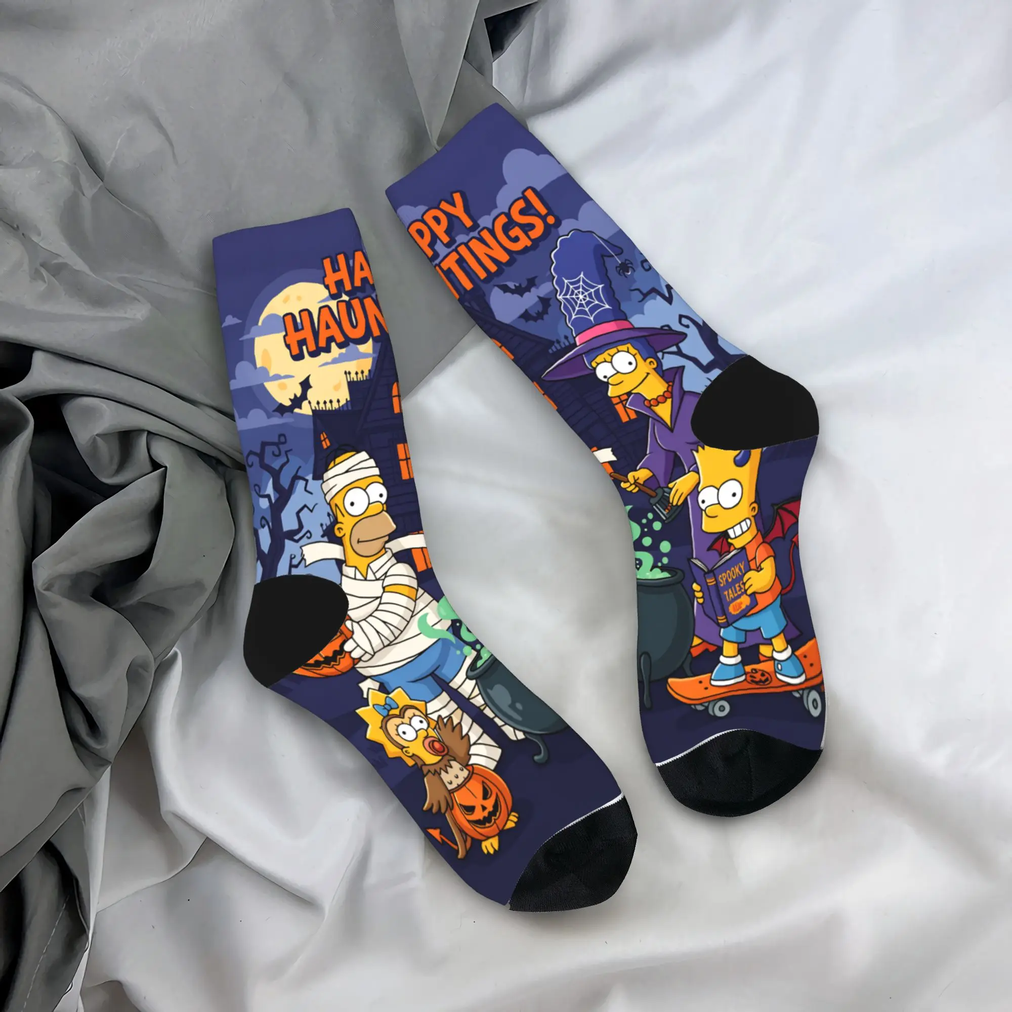 

Funny S-Simpsons Mummy Homer Happy Hauntings Socks Autumn Stockings Vintage Men Soft Socks Graphic Outdoor Non Skid Socks