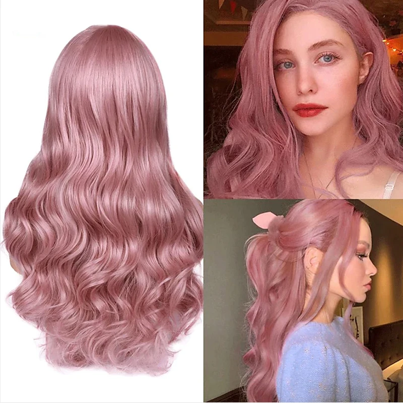 

HAIRJOY Soft Pink Wigs for Women Long Wavy Synthetic Hair Wig for Party Cosplay