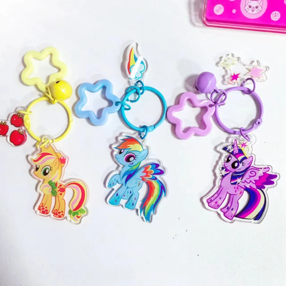 Cartoon My Little Pony portachiavi Kawaii acrilico Fluttershy Twilight Sparkle Rainbow Dash Pendant con ciondolo zaino Bell Anime