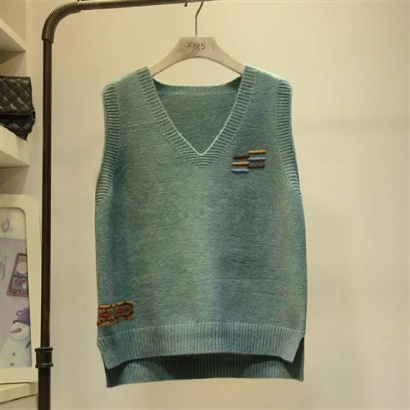 سترة نسائية محبوكة بياقة على شكل V، موديل خريف 2023 الجديد، فضفاضة ومتعددة الاستخدامات، سترة سترة خفيفة على الطراز الكوري العصري