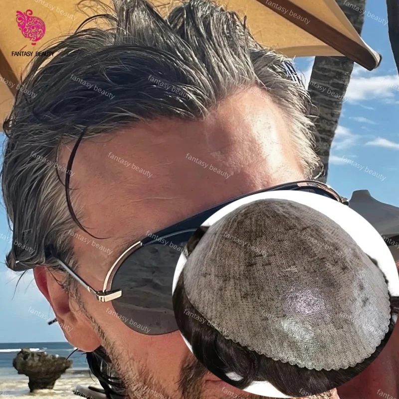 

100% Human Hair Men Toupee Natural Hairline Super Durable 1B65 1b80 Black Gray 0.1mm Micro skin Full PU Capillary Prosthesis Wig