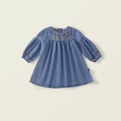 2025 Autumn Spring New in Kids Baby Girls Embroidery Flower Denim Clothing ,toddler Children Full Sleeve Knee-length Dresses