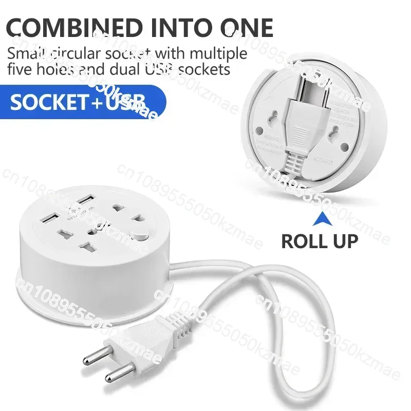 Travel Adapter Socket , EU Plug, Multifunctional 10A Socket with USB Power Portable Outlet with Cable 1.5m