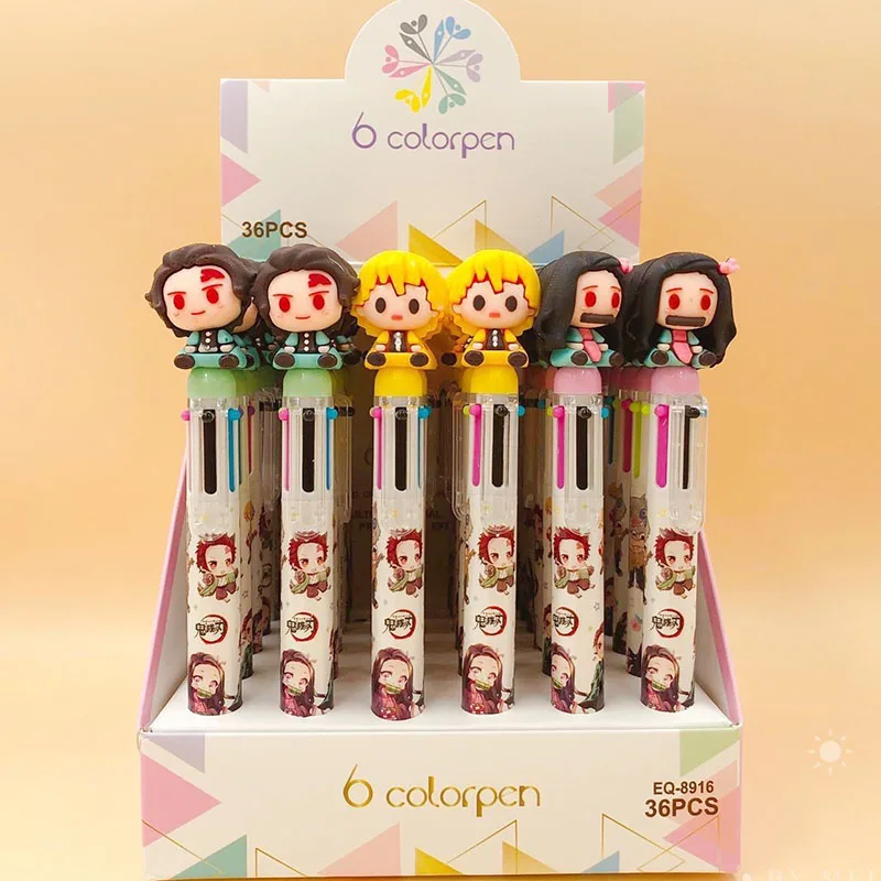 36 pcs/lot Kawaii Demon Slayer Ballpoint Pen Cute 6 Colors Ball Pens School Office Writing Supply Stationery Gift