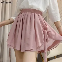 Chiffon Shorts Women Casual High Waist Wide Leg Simple Korean Fashion Clothes Streetwear Solid All-match Aesthetic Tender Ins