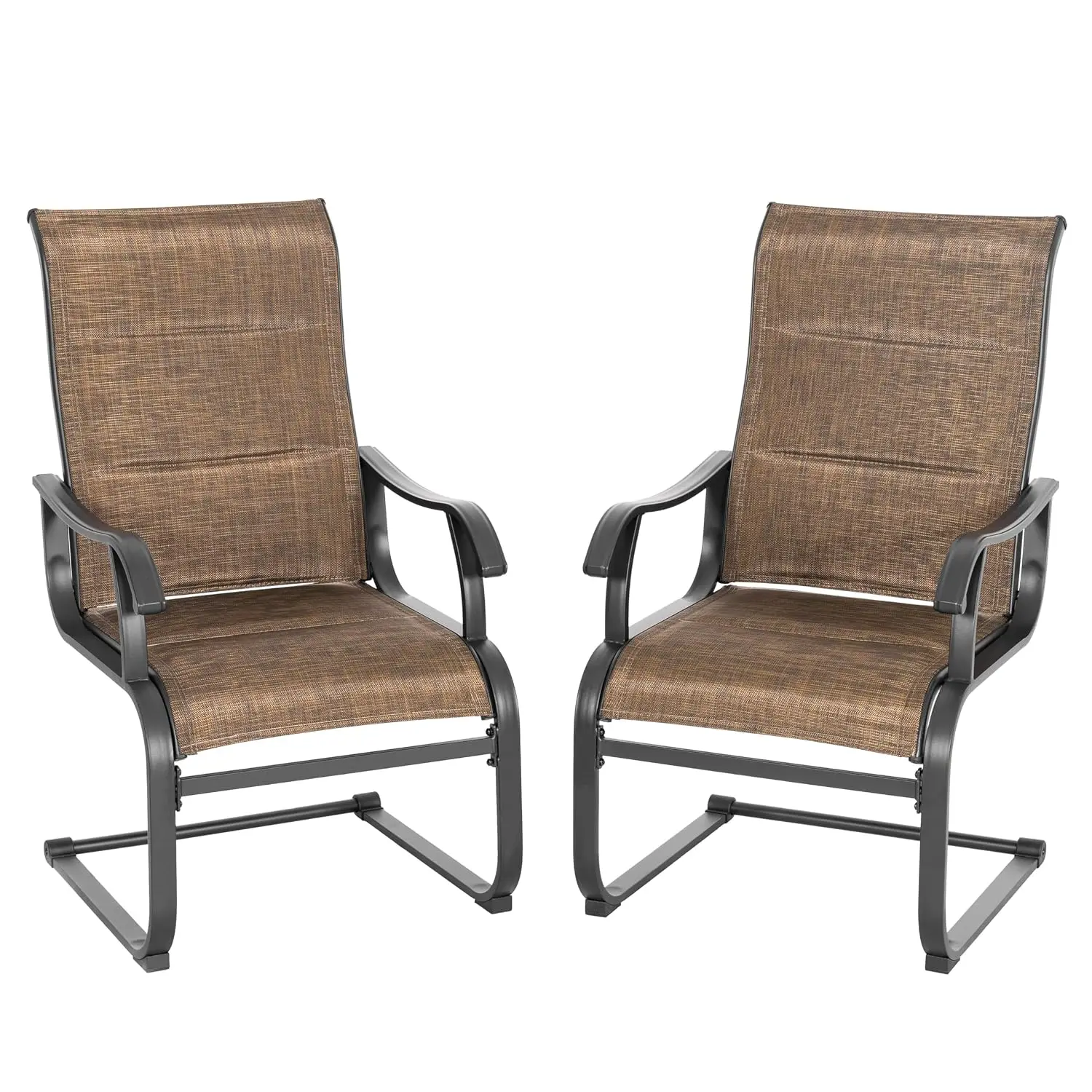 Patio Dining Chairs Set of 2, All Weather Outdoor Padded Textilene Patio Chairs, Breathable Spring Motion Textile High Back Outd