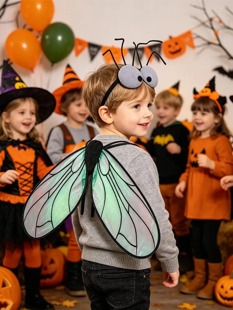 Creative Bugs Fly Wings Sparkle Insect Cosplay Fly Wings Handmade Craft Elastic Straps Costume Wings Halloween Party