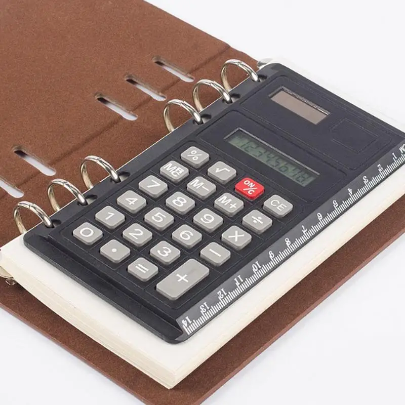 Calculatrice de classeur de cuir chevelu avec règle, 8 chiffres, agenda multifonction, ordinateur portable, licence, 1 pièce