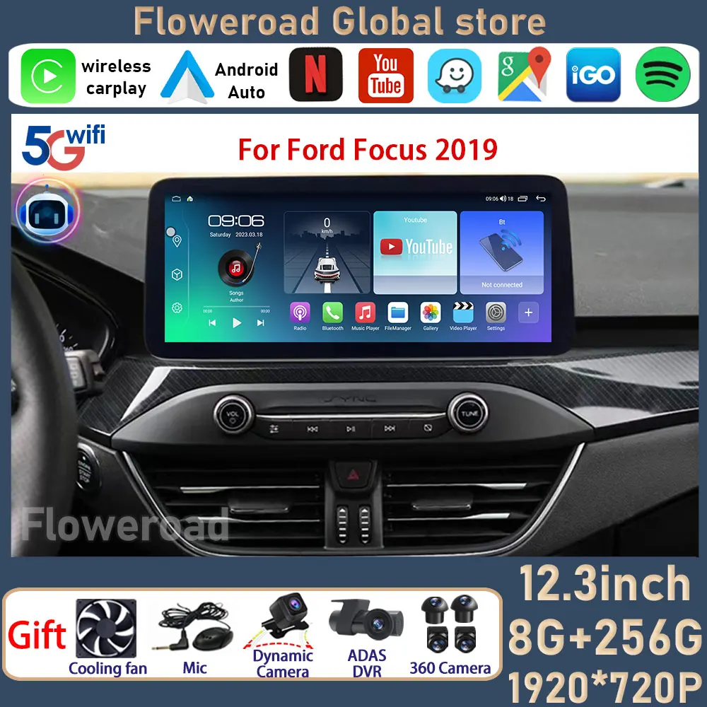 

12.3'' Android Auto For Ford Focus 2019 Carplay Screen Car Radio Stereo Multimedia Video Player Navigation GPS Autoradio Camera