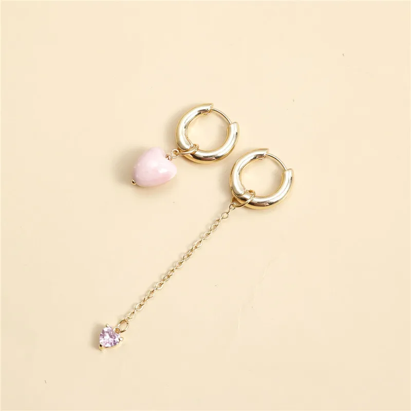 Crystal Heart Tassel Pendant Hoop Earrings Women Fashion Asymmetry Jewelry Girls Romantic Valentine's Day Earring Accessories