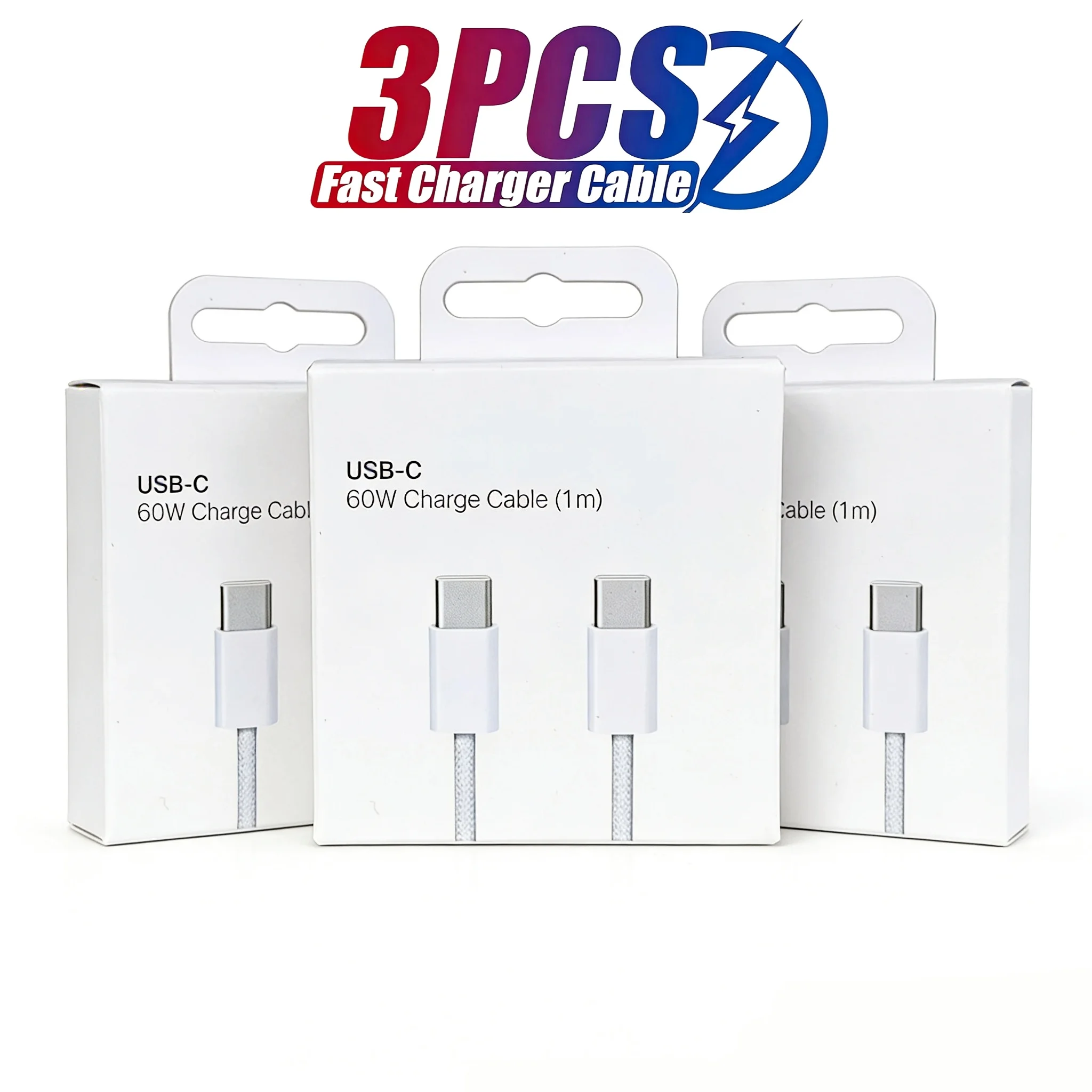 3PCS 60W 1m 2m USB Type C to C Cable For iPhone 15 16 17 Pro