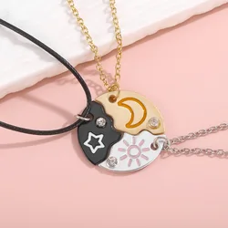 3/4 Pcs Star Moon Best Friends Pendant Necklace Forever Friendship Zircon Inlay Chain Chokers BFF Jewelry Accessories Gifts