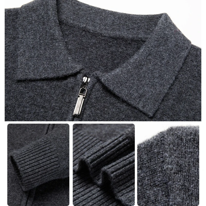 100% ميرينو رداء علوي من الصوف الذكور سترة تريكو انغلق سترات كشميرية الشتاء رشاقته البلوزات سترات طويلة الأكمام التلبيب معاطف