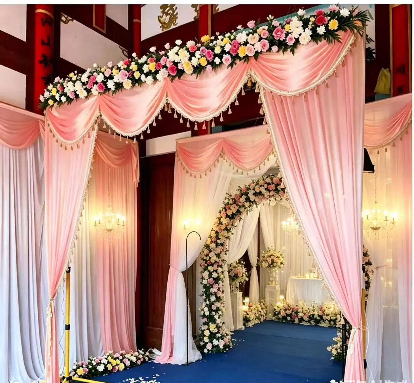 

Royal Blue Ice Silk Wedding Backdrop Curtain Swag With Beads Drape Stage Background Photo Booth Event Party Decoration