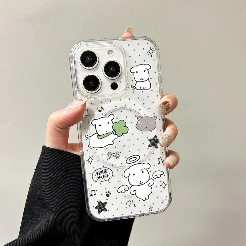 Kawaii Four Leaf Clover Puppy Case for Samsung Galaxy S26 S25 Edge S24 S23 Ultra Plus FE A57 A56 A55 A54 A36 A35 A17 A16 Cover