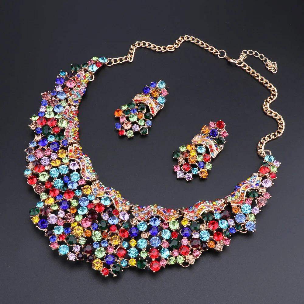 CYNTHIA Multi-color Crystal Wedding Jewelry Sets Party Costume Accessories Indian Earring Necklace Sets for Brides Women's Gifts