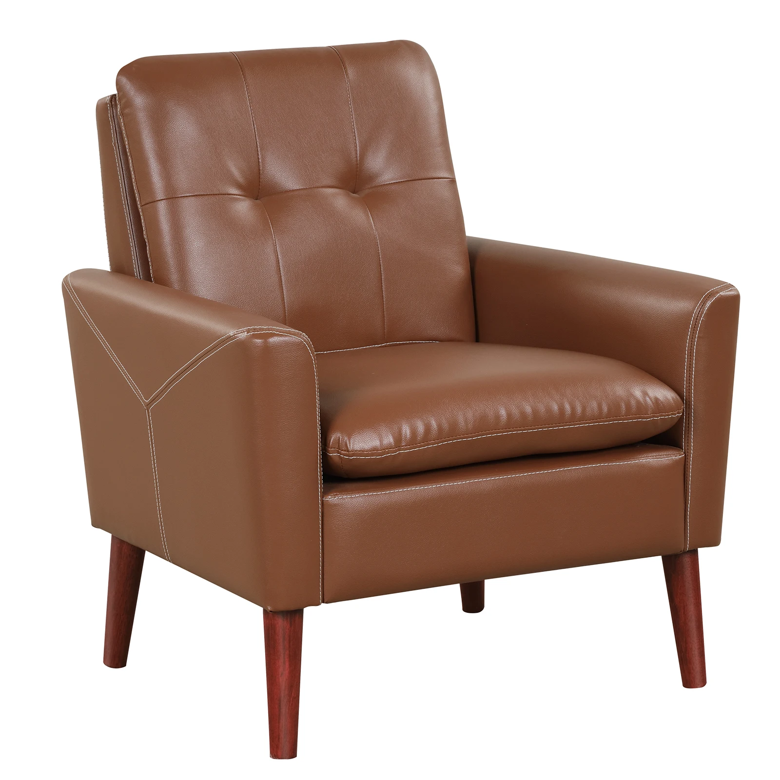 Modern Accent Chair PU Leather Armchair Sofa Chair with Solid Wood Legs Brown