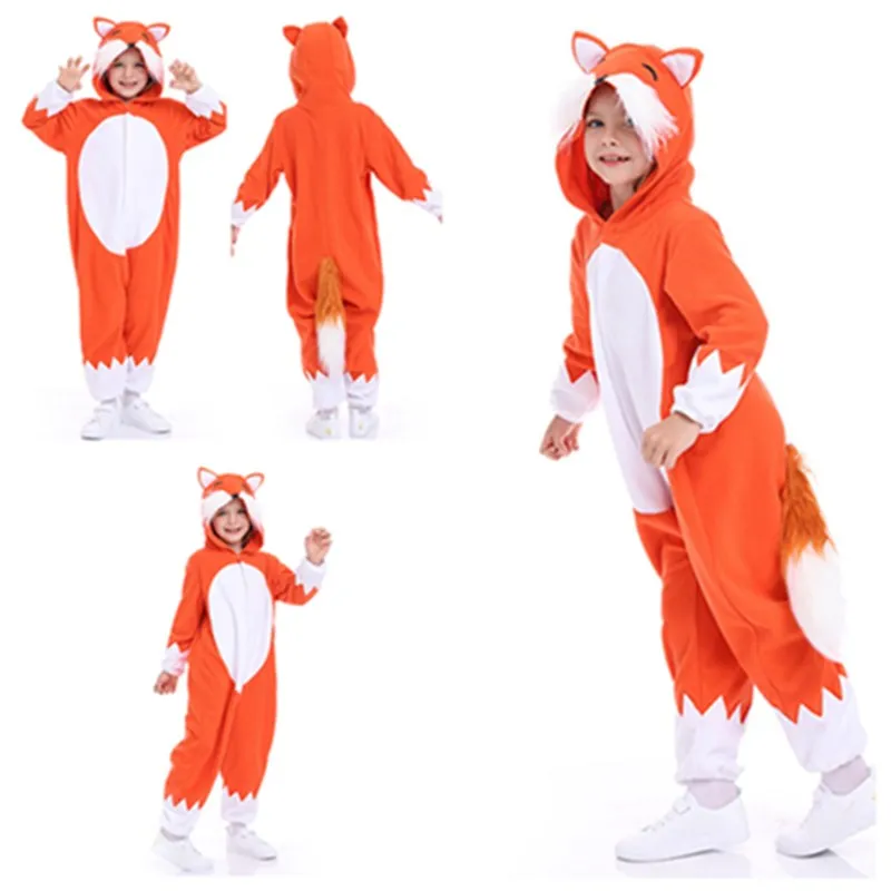 Kids FOX Cosplay Costume Children Boys Girls Cartoon Hooded Jumpsuit Sleepwear Outfits Halloween Carnival Party Disguise Suit