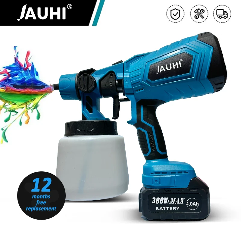 

JAUHI 1000ML Cordless Electric Spray Gun High Power HVLP Paint Sprayer Auto Furniture Steel Coating Airbrush For Makita Battery