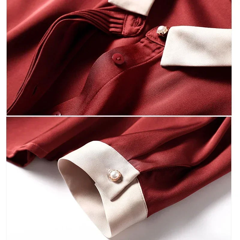 Casual Solid Silk Female Shirts Office Lady Tops Spring Simple Fashion Women Satin Blouse Long Sleeve Loose Elegant Shirt 29960