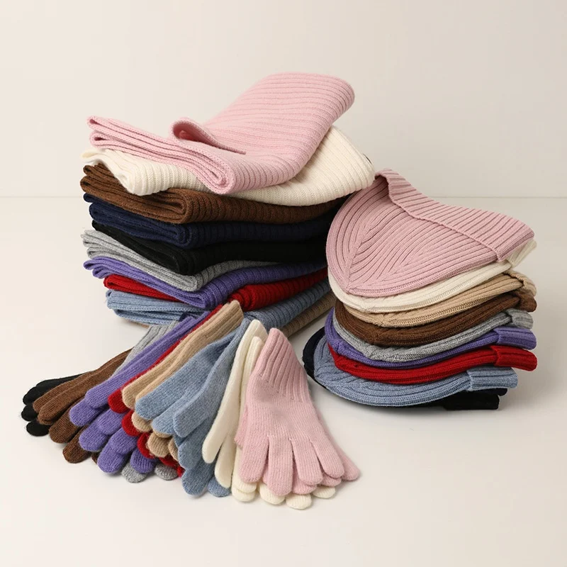 Birdtree, 100% Sheep Wool Knitted Scarf Glove Hat Sets, Thicken Warmth Men Women Solid Suit, 2026 Autumn Winter New S68234JF