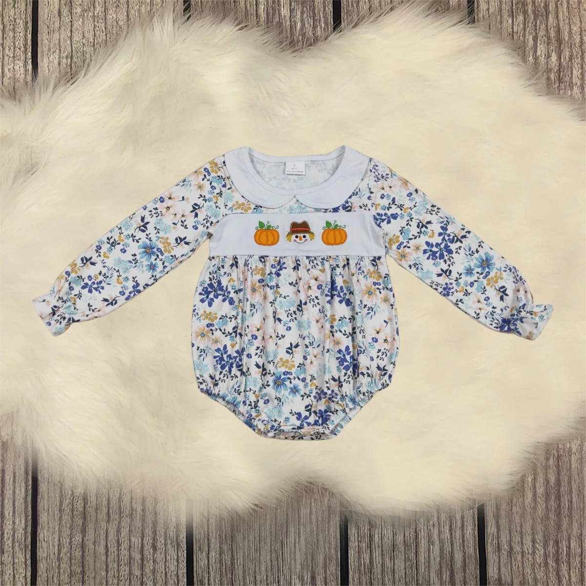 

Комбинезон с цветочной вышивкой и тыквой для маленьких девочек, детский комбинезон для новорожденных, осенний комбинезон с пузырьками, оптовая продажа