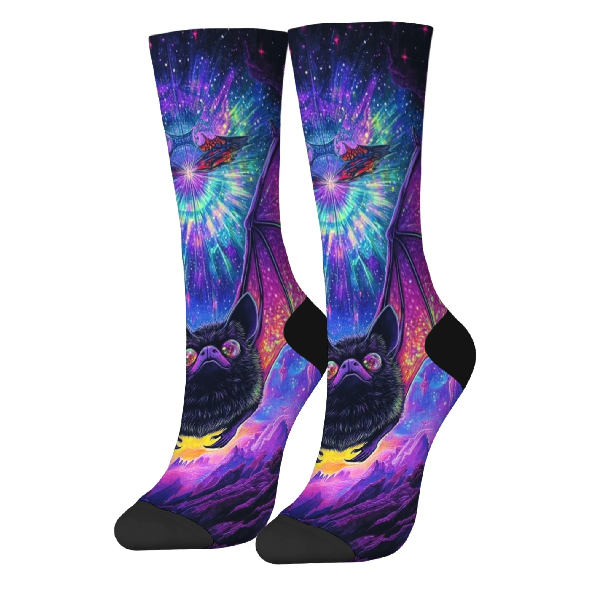 Мужские носки с принтом «Космическая летучая мышь» в стиле Харадзюку, новые уличные забавные неоновые повседневные носки со звездным небом в стиле фэнтези, вечерние, праздничный подарок