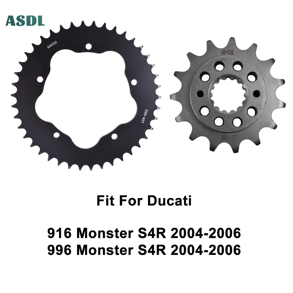 

525 42T 15T Motorcycle Front and Rear Carburized Steel Sprockets for Ducati 916 996 Monster S4R 2004-2006 525 Chain 42 Teeth