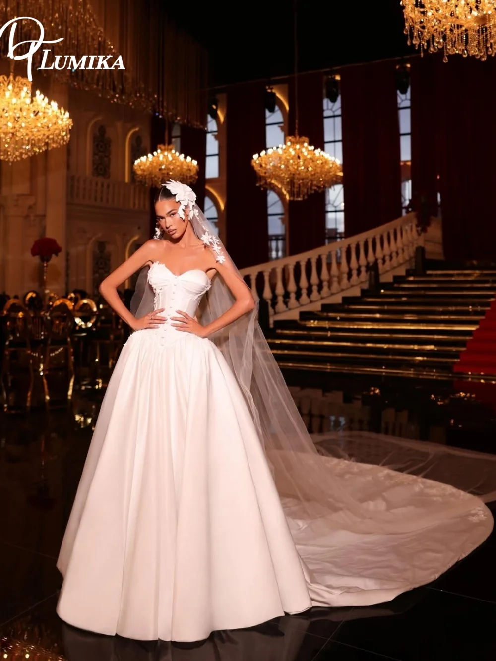 

Elegant Strapless Satin Wedding Dress 2026 Romantic Corset Bridal Gown For Bride Customized Cathedral Train Vestido De Novia