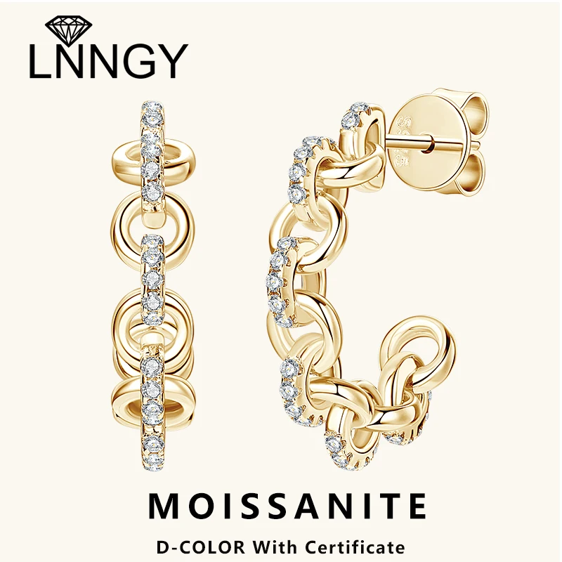 

Lnngy Moissanite Chain Earring for Women Brinco Prata 925 Sterling Silver Trendy C-shaped Stud Earrings Fashion Jewelry Gift