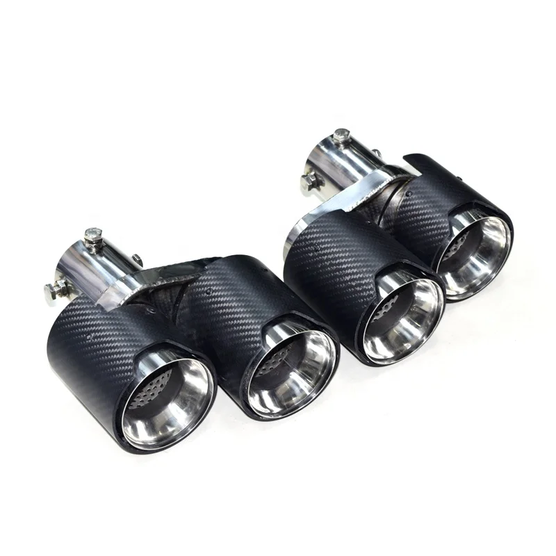 1 Pair Four Out Car Exhaust Pipe Carbon Fiber Dual M  Tip For bw G20 G28 330i 325i 2019-2020 3 Series Muffler 