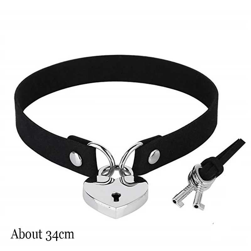 Frau Schwarz Punk Choker Kragen Halskette Sexy PU Leder Herz Lock Schlüssel Spike Chocker Gothic Cosplay Zubehör Partei Schmuck
