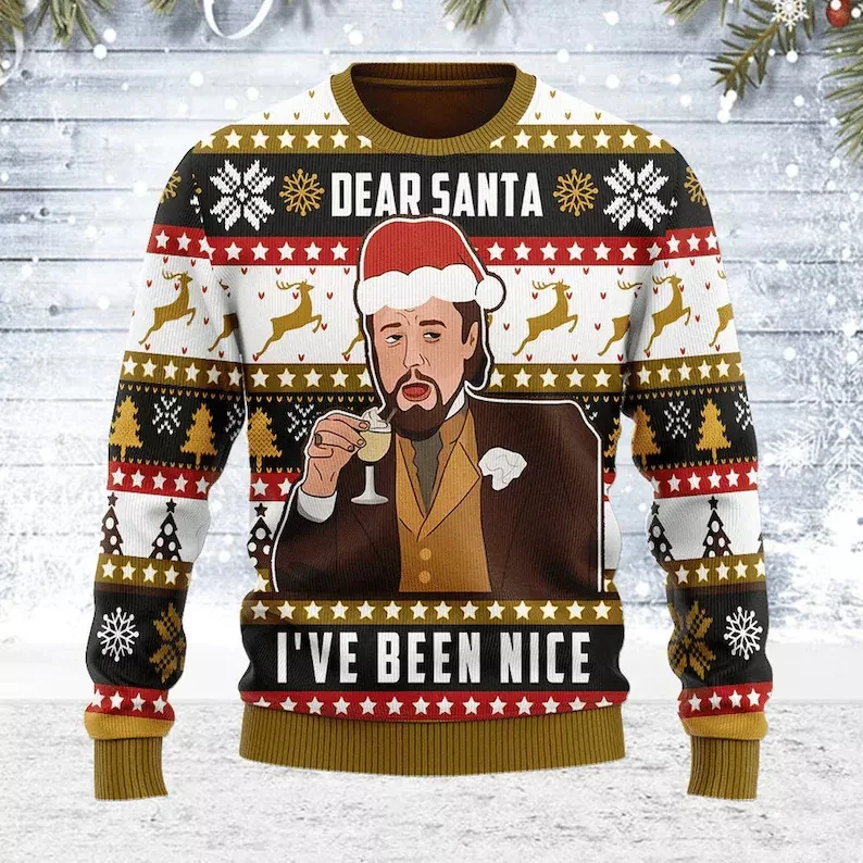 

Autumn & Winter Clothing Laughing Leonardo Dicaprio Meme Ugly Christmas Sweater Gift Santa Pullover Men 2024 3D Sweatshirt Top