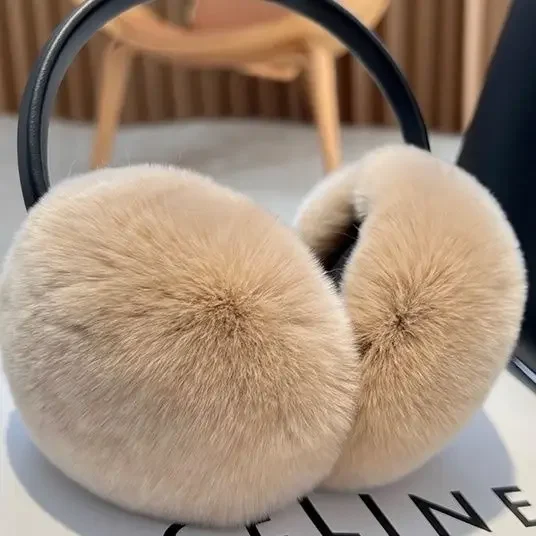 100% Natural Fur Ear Muffs for Women Winter Fur Headphones Soft