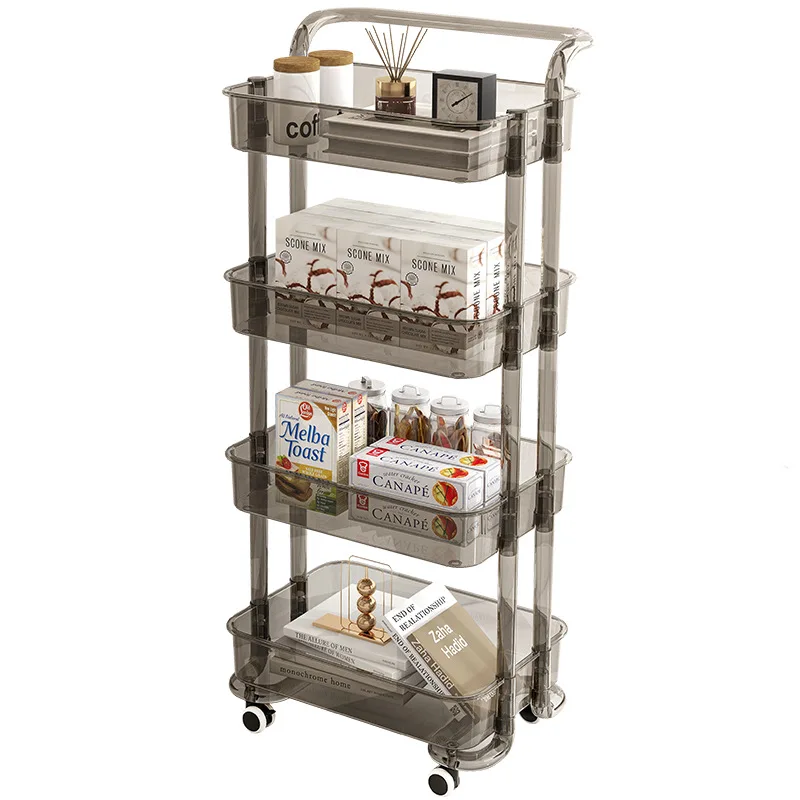 Plastic Transparent Small Cart, Living Room Multi-layer Storage Rack, Floor To Ceiling Bedroom, Movable Bathroom Storage Rack