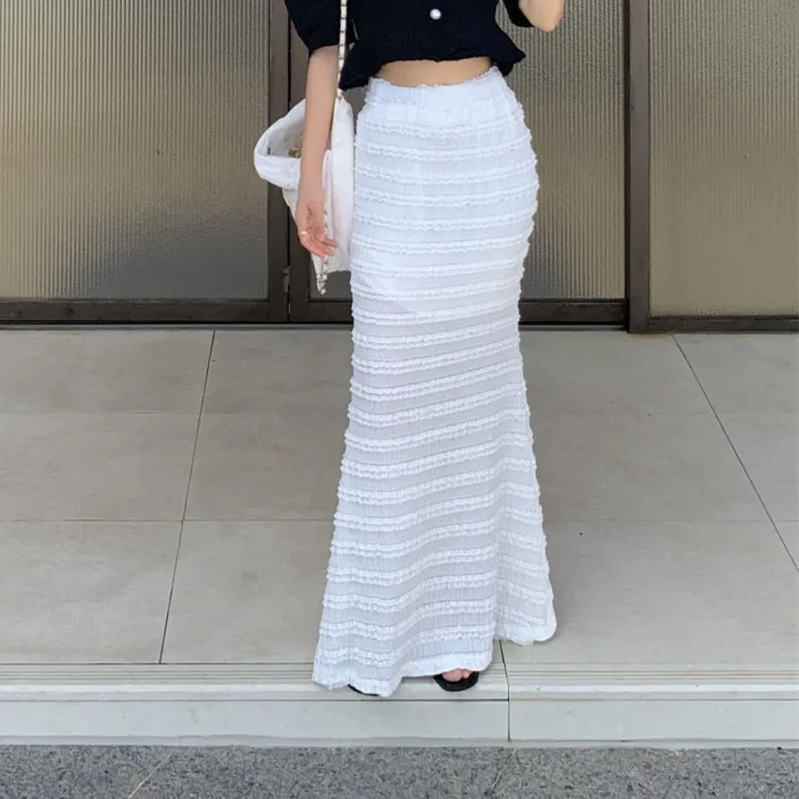 

Юбка с кружевной отделкой и высокой талией в стиле ретро, женская облегающая юбка с эластичной резинкой на талии, длинная юбка с хвостом, модная юбка для поездок на работу