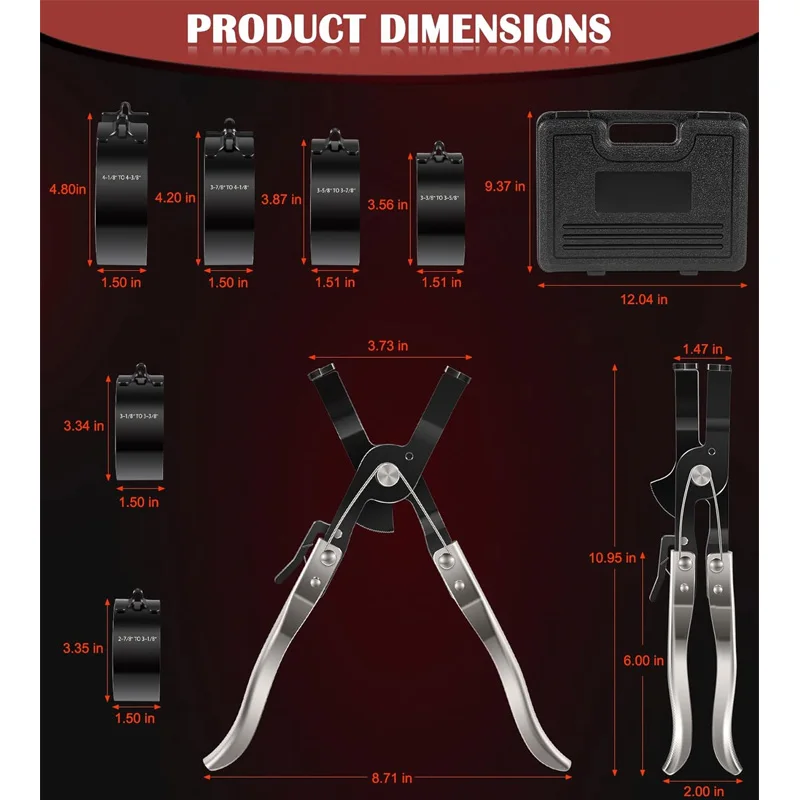 940387 Piston Ring Compressor Tool Set for Car Engine, Vehicle Maintenance Clamps, Ratchet Pliers ,2-7/8