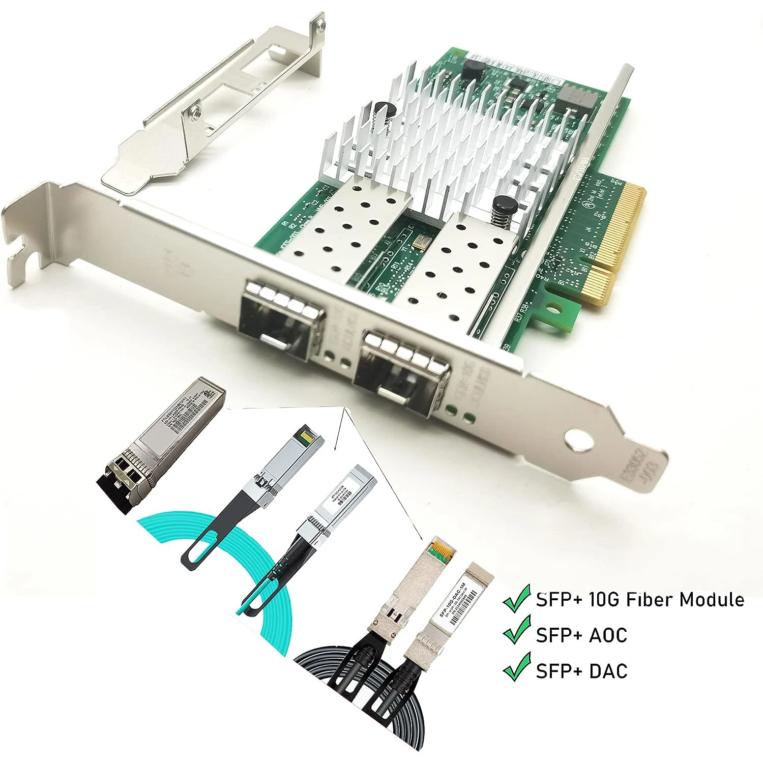 10Gb SFP + PCI-E 네트워크 카드 NIC, 인텔 X520-DA2 비교, 인텔 82599ES 칩, 듀얼 SFP + 포트, PCI Express X8, 이더넷