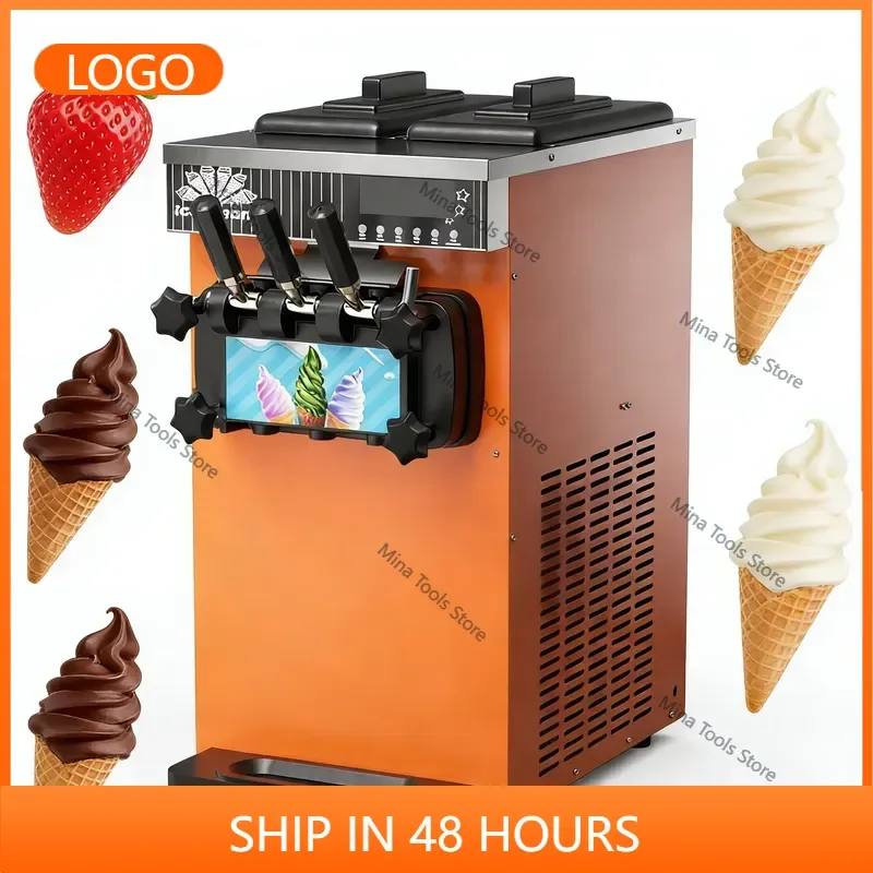 15-18 Servings Ice Cream Machine 220V Countertop Stainless Steel Milk-Based 3-Flavor Yogurt Soft-Serve Ice Cream Maker