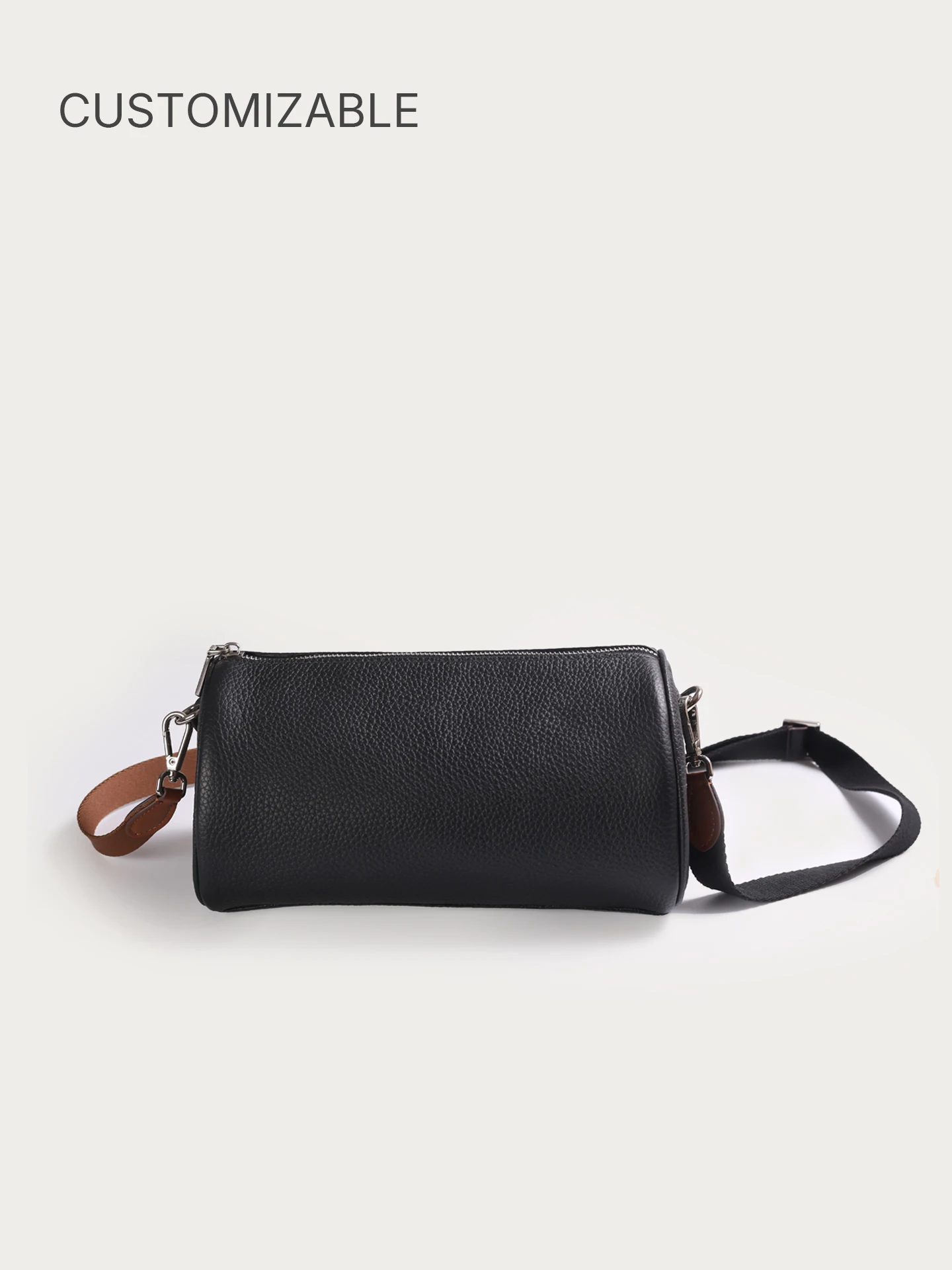 Litchi Genuine Leather Boston Bag Large Capacity Shoulder Bag Adjustable Strap Crossbody Customizable Daily Use Trendy Barre Bag