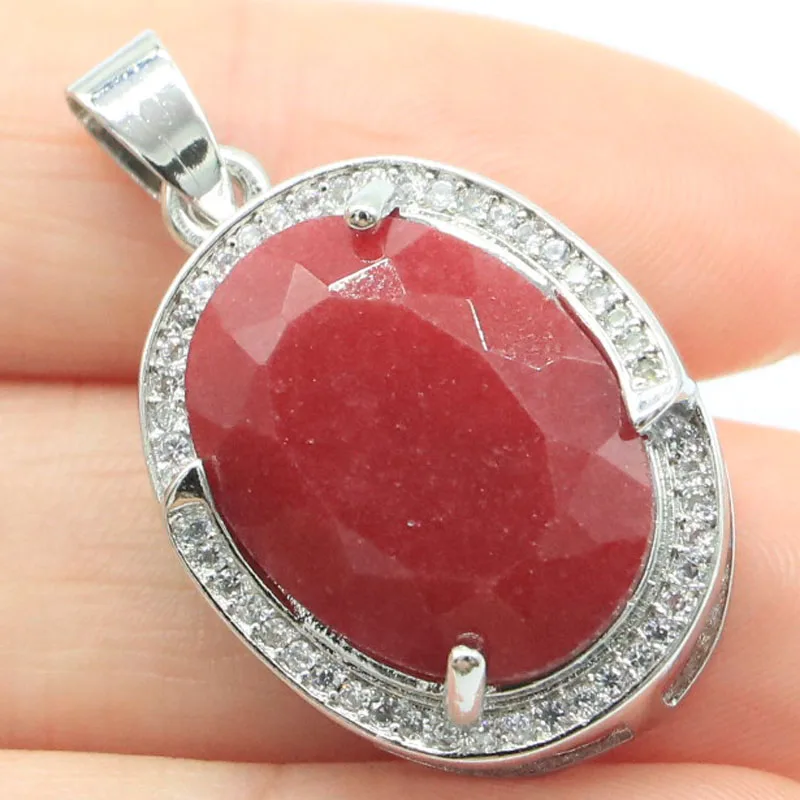 Buy 4 Get 1 Free 33x20mm Luxury Red Ruby Green Emerald White CZ Woman's Wedding Silver Pendant