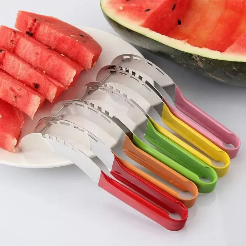 Watermelon Slicer Cutter Stainless Steel Color Non-slip Plastic Wrap Handle Not Hurt Hands Cantaloupe Kitchen Fruit Cutting Tool