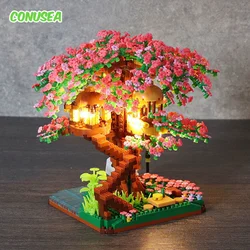 Mini Sakura Tree Building Blocks Set Diy Cherry Blossom Bricks with Light Treehouse Model Ornament Romantic Gift for Girlfriend