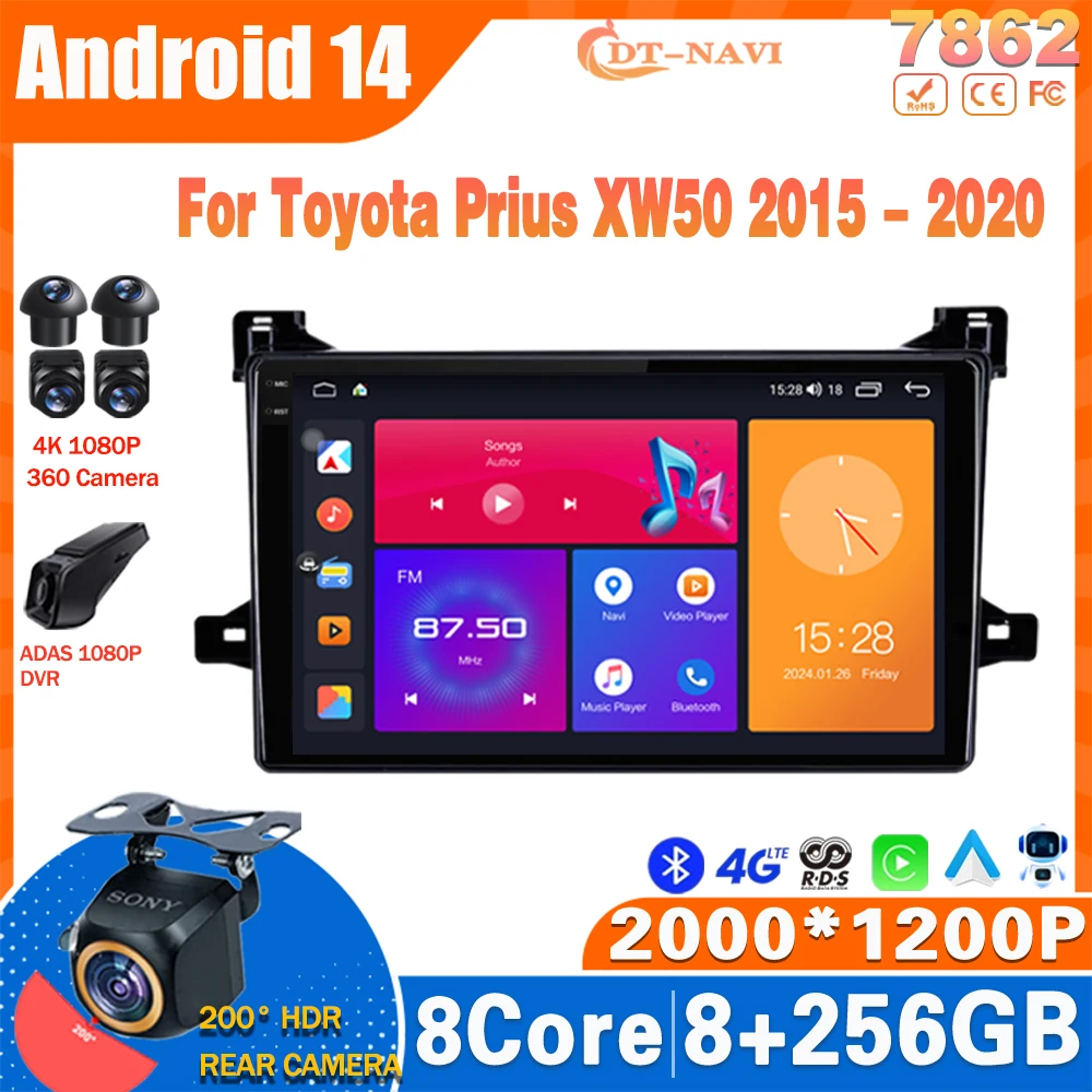 

Android 14 Car Radio For Toyota Prius XW50 2015 - 2020 Multimedia Video Player GPS Carplay Stereo NO 2Din DVD 4G BT Head Unit