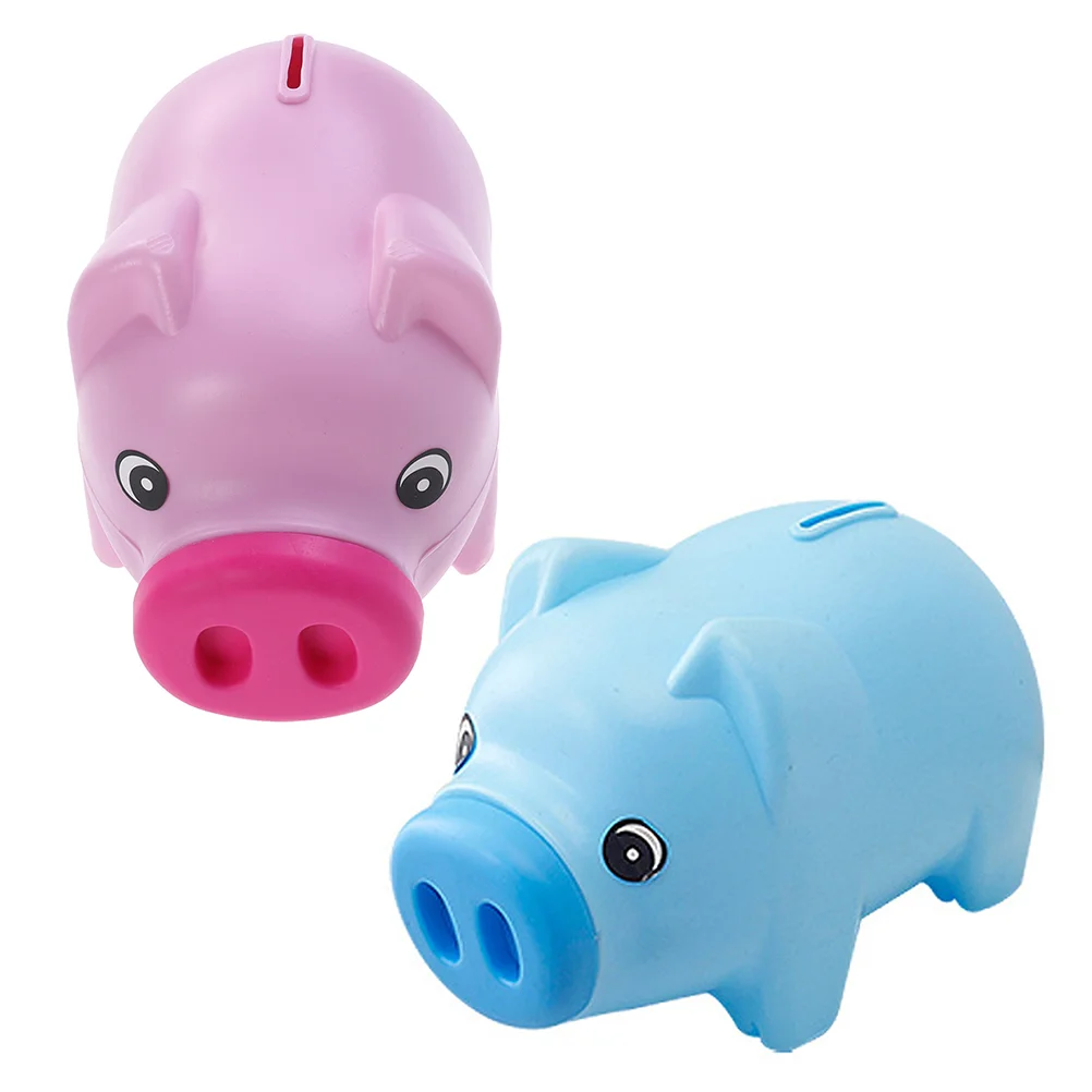 2pcs Money Pot Pig Shape Bank Adorable Saving Jar Decorative Piggy Bank Coin Container for Home (Rosy + Blue)