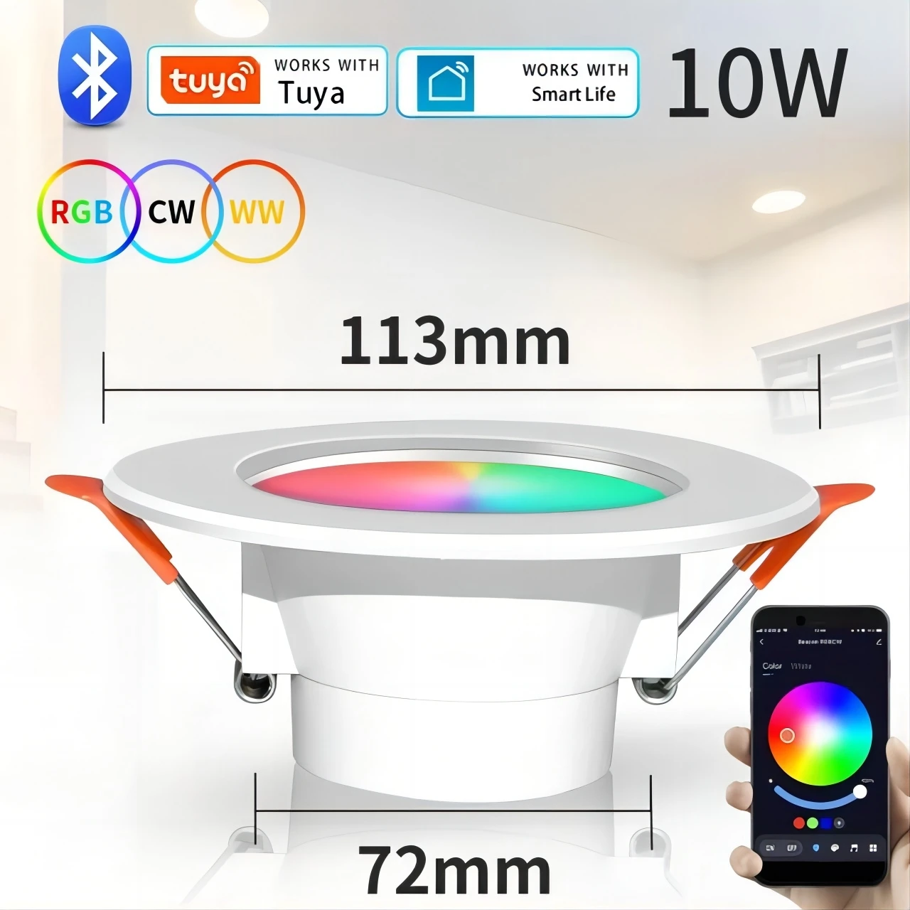 AC 85-265V Tuya Smart Led Downlight Bluetooth App Control Smart Life Spotlight Can Ceiling Light Dimmable 1-10 Pack 75-105mm