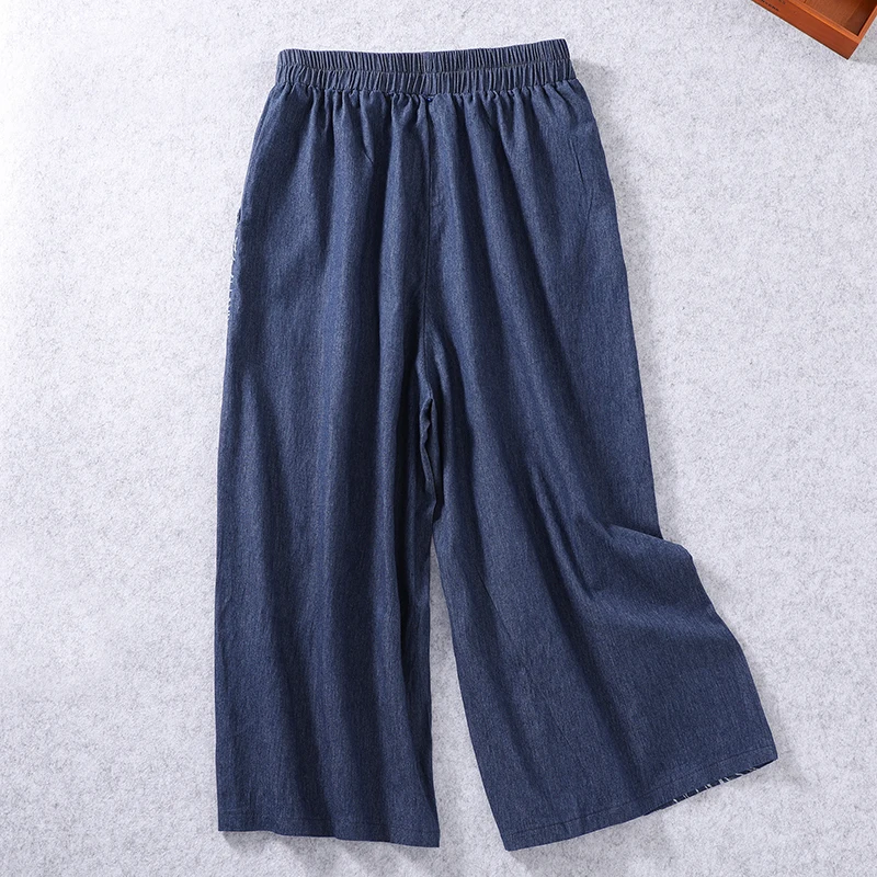 عادية فضفاض المرأة الدنيم بنطال ذو قصة أرجل واسعة لربيع وصيف جديد Sle اللون بلو طباعة تنوعا الرجعية يشعر عالية الخصر ort طول