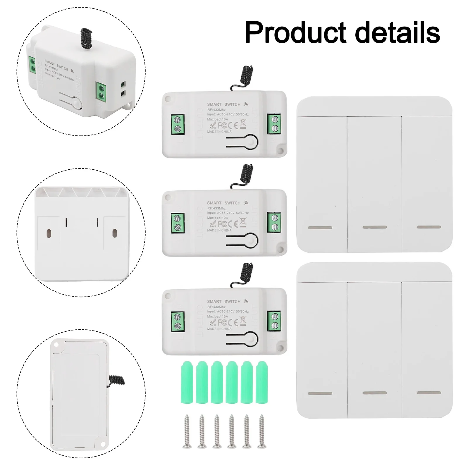 

Беспроводной выключатель света 72*38*21 мм Расширяемый беспроводной выключатель света Простая установка Расширяемая система Управление нескольких устройств