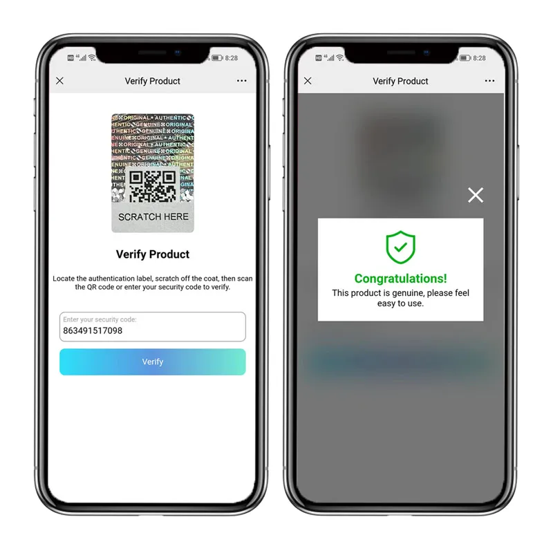 Anti-Counterfeit Packaging Authentic Silver Security Seal Labels Genuine Unique Random Serial Number QR Code Holographic Sticker
