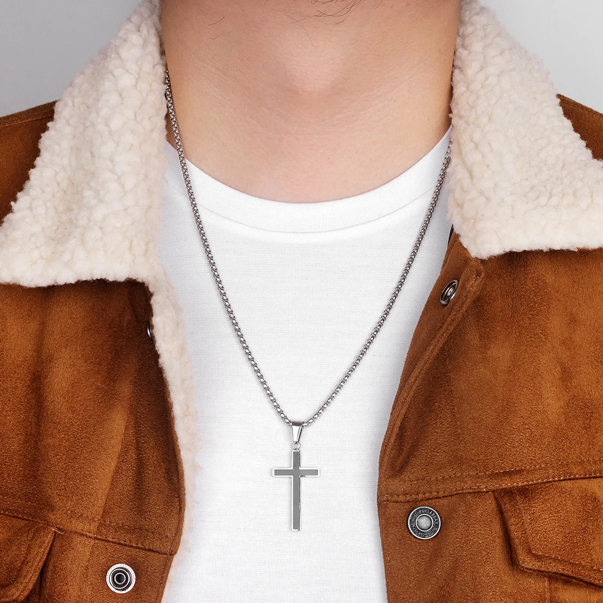 Simple Black Cross Long Men Necklace Pendants Chain Punk for Boyfriend Male Stainless Steel Jewelry Creativity Gift Wholesale